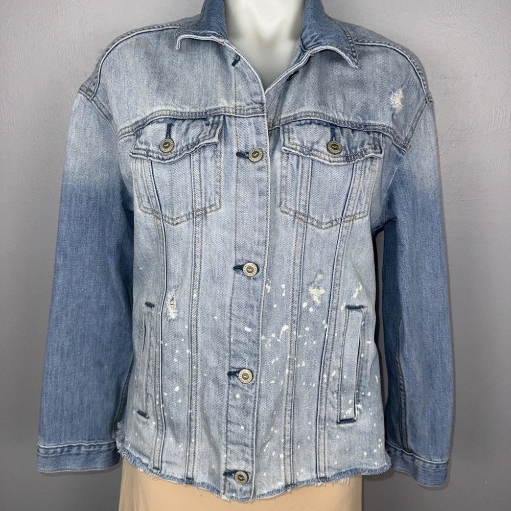 Hollister Jacket Women's Medium Ripped Boyfriend Destroyed Oversized Denim *READ